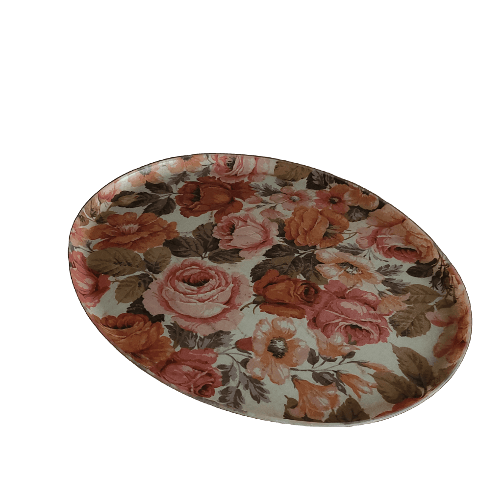 Midcentury Oval Rose Floral Print Tray Vintage