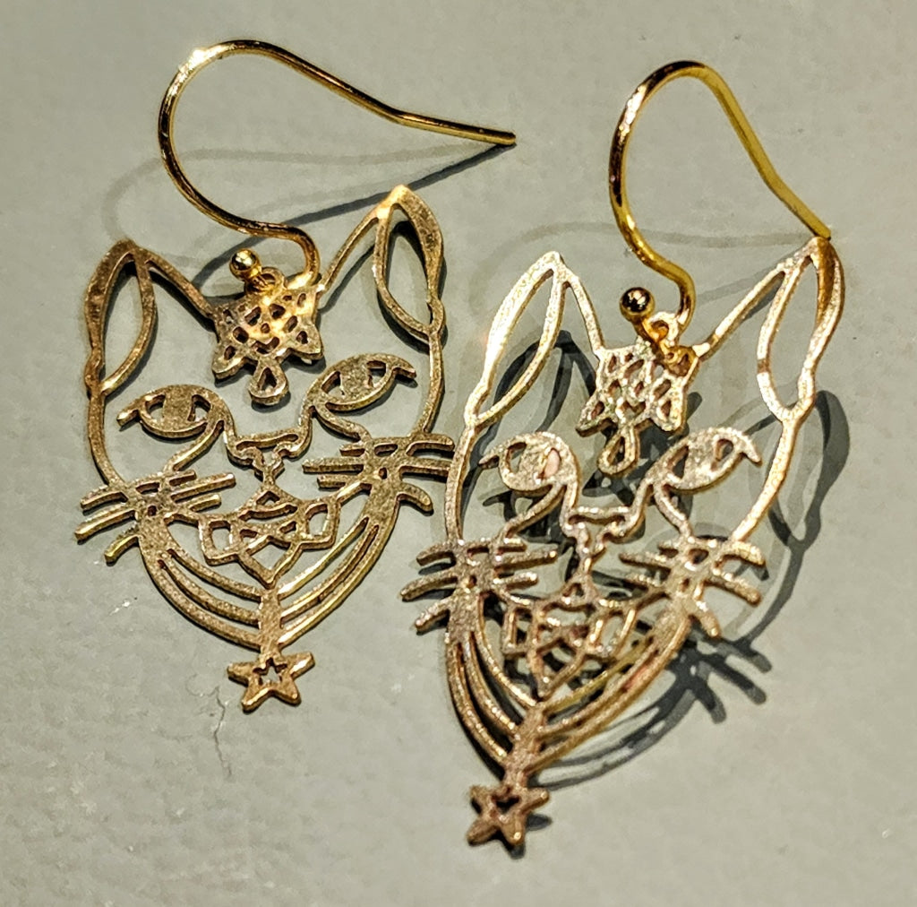 Cat Face Gold Plated Earrings Jewelry Earring