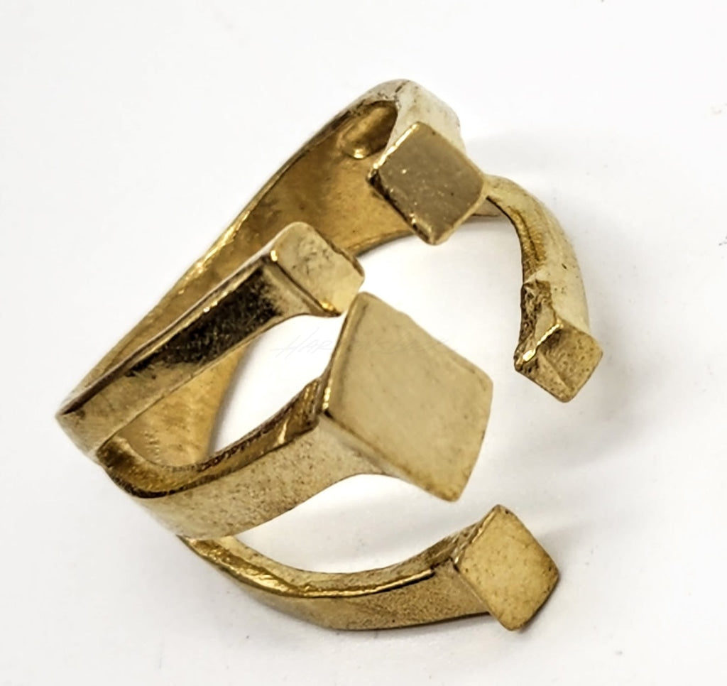 Nail Head Cubist Wrapped Brass Ring - Adjustable Jewelry