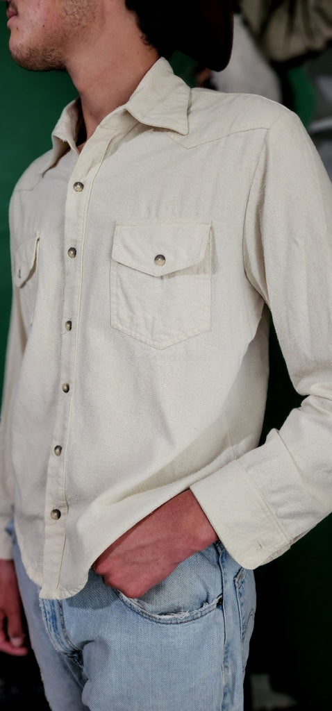 Natural Washed Raw Silk Western Button-Up Shirt Apparel Top