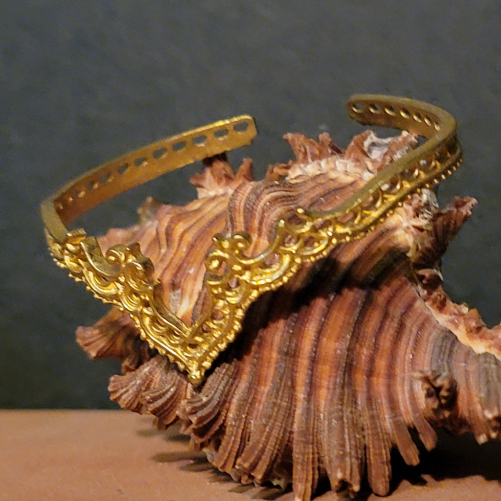 Ornate Crown Brass Cuff Bracelet Jewelry