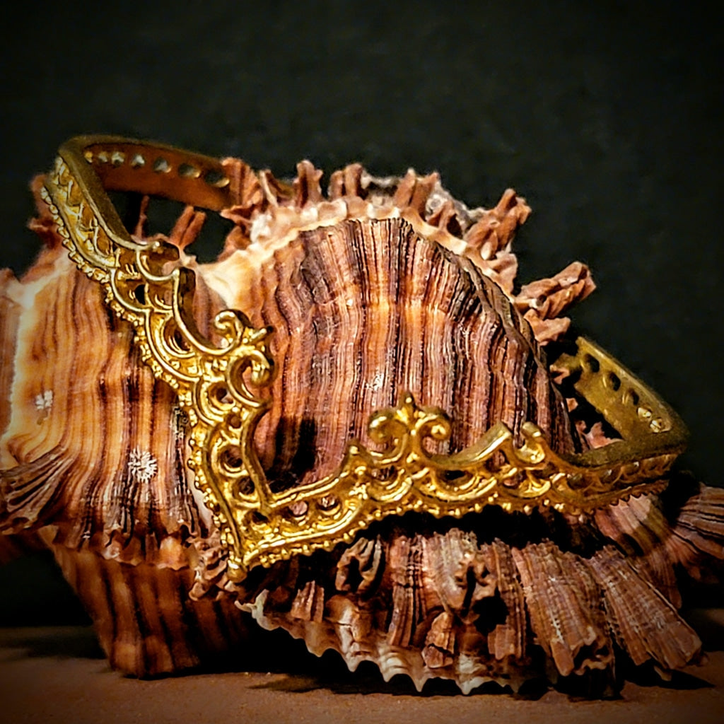 Ornate Crown Brass Cuff Bracelet Jewelry