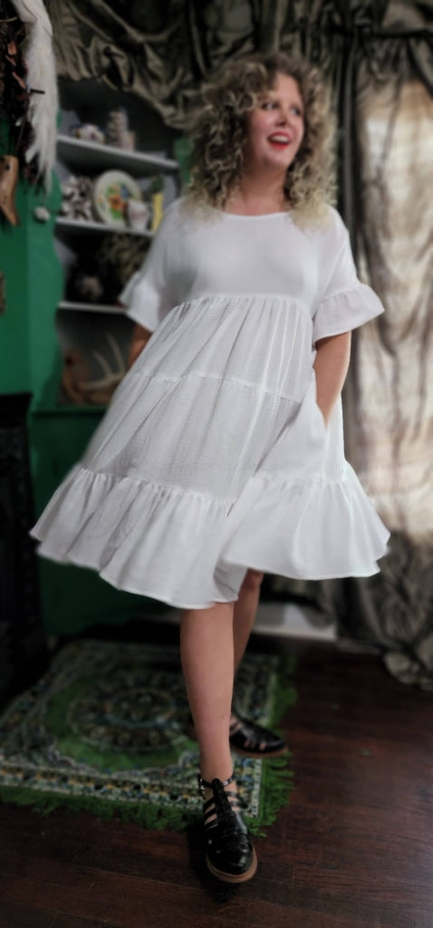 Palomino Oversized Ruffle Sleeve Tiered Dress - Cotton Gauze