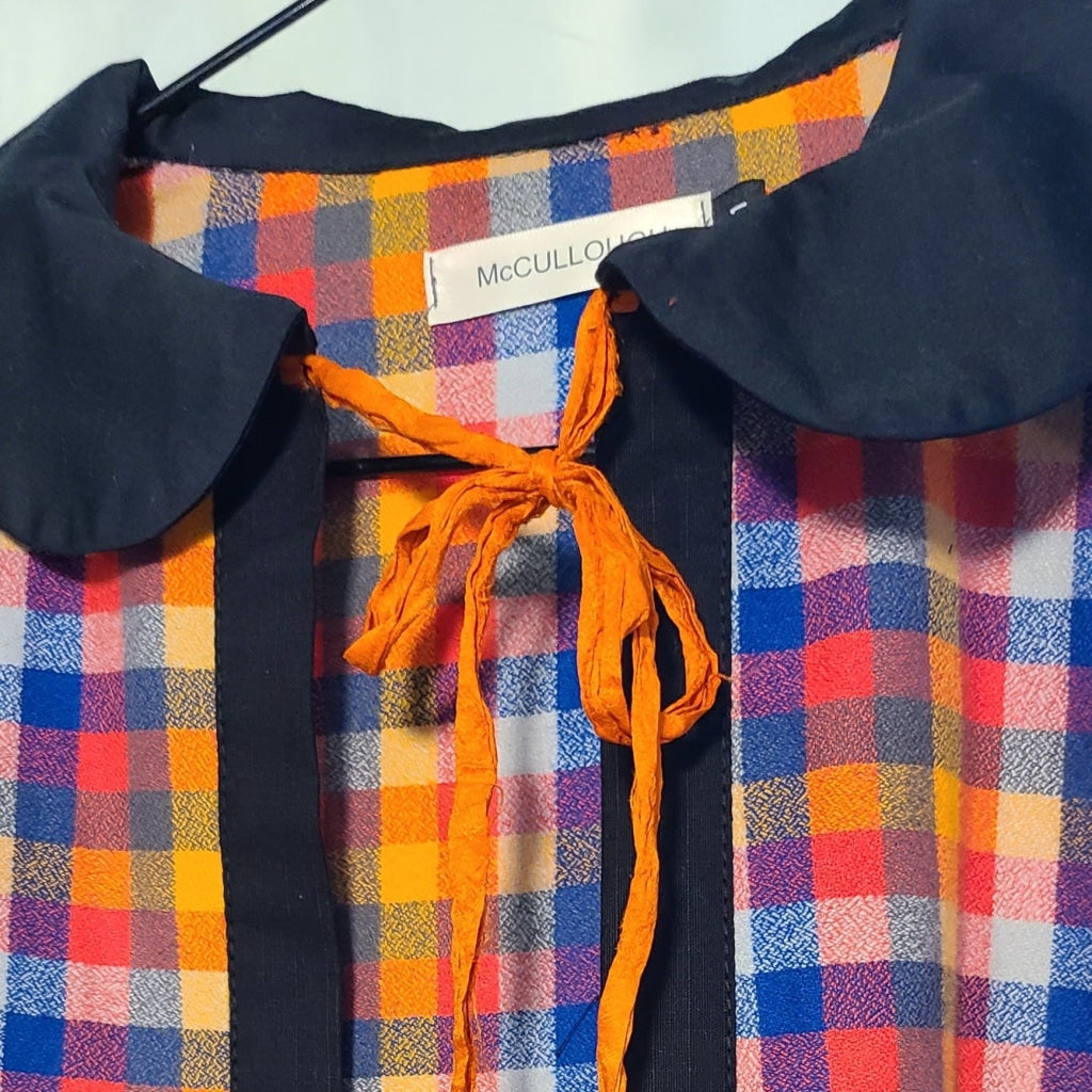 Peter Pan Collar Gathered Sleeve With Tie Front Jacket Multi-Color Flannel Apparel