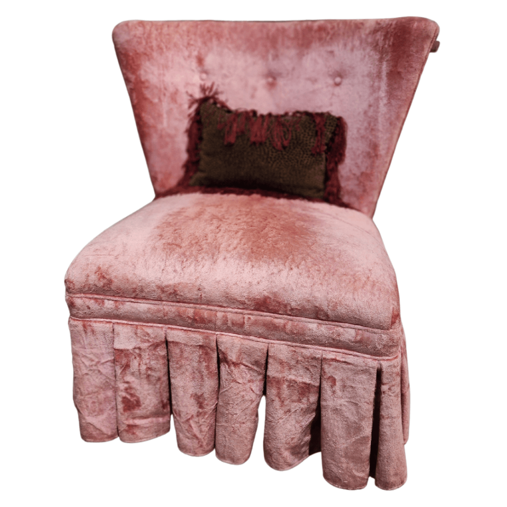 Pink Upholstered Skirted Occasional Chair Petite Vintage Furniture