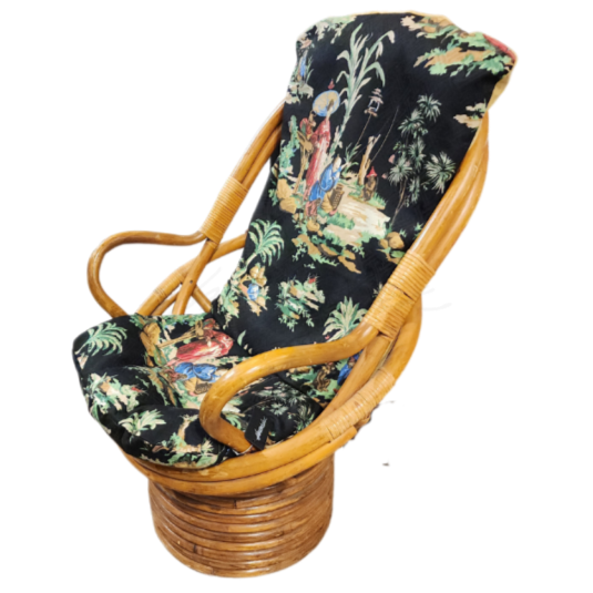 Rattan Wicker Swivel Rocker Chair Chinoiserie Cushions New Coverings Vintage Furniture