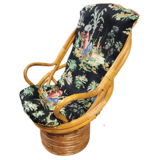 Rattan Wicker Swivel Rocker Chair Chinoiserie Cushions New Coverings Vintage Furniture