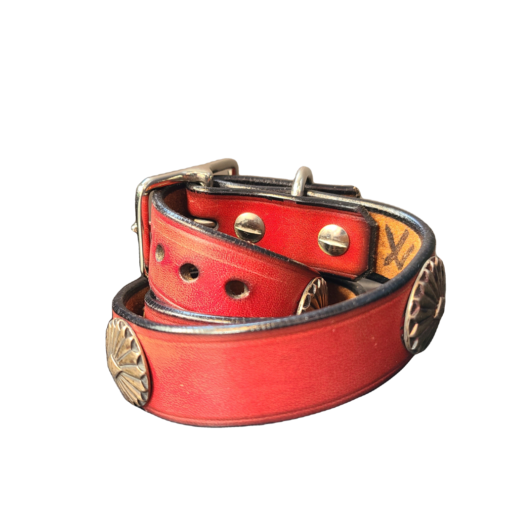 Red Leather Western Dog Collar Vintage Belt