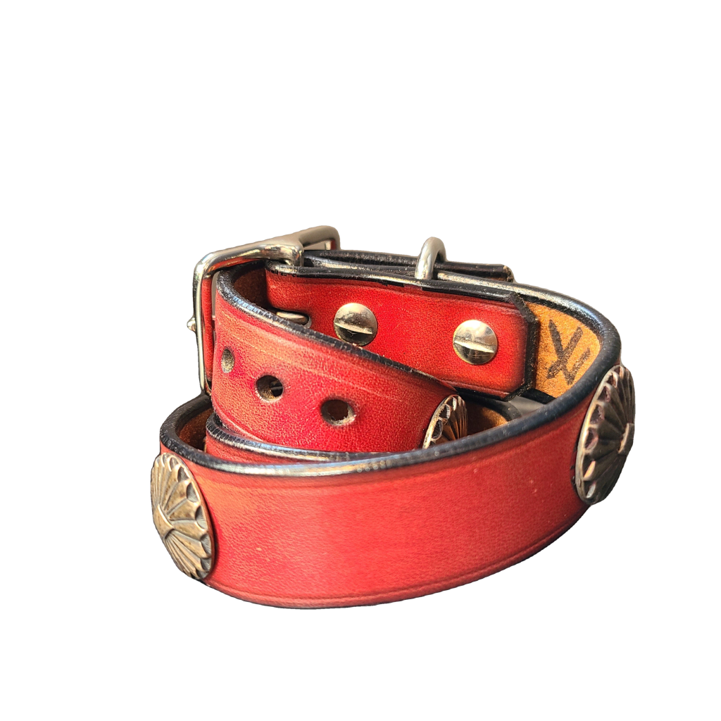Red Leather Western Dog Collar