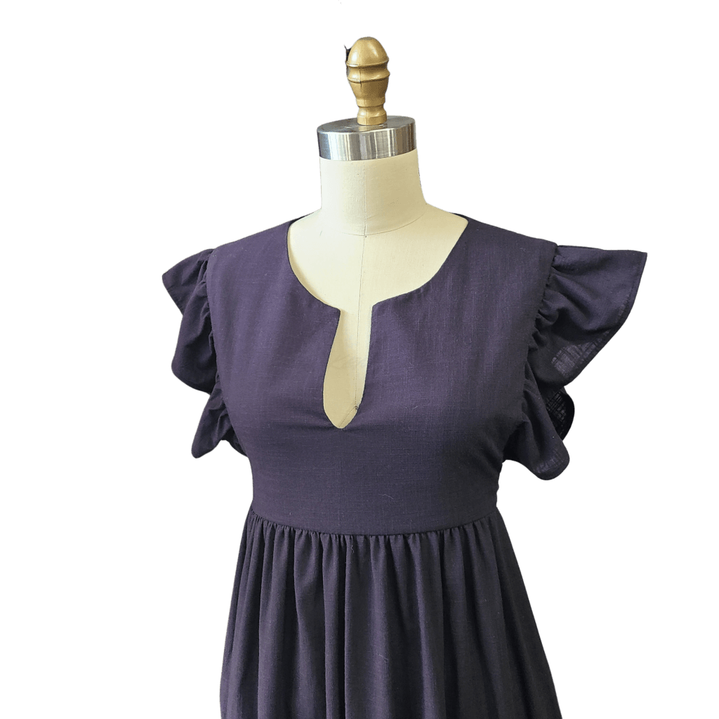 Ren Dress - Prairie Style Flutter Sleeve & Ruffle Cotton Black / 1 With Tie Belt Apparel