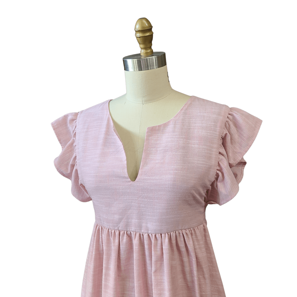 Ren Dress - Prairie Style Flutter Sleeve & Ruffle Cotton Light Pink / 1 With Tie Belt Apparel