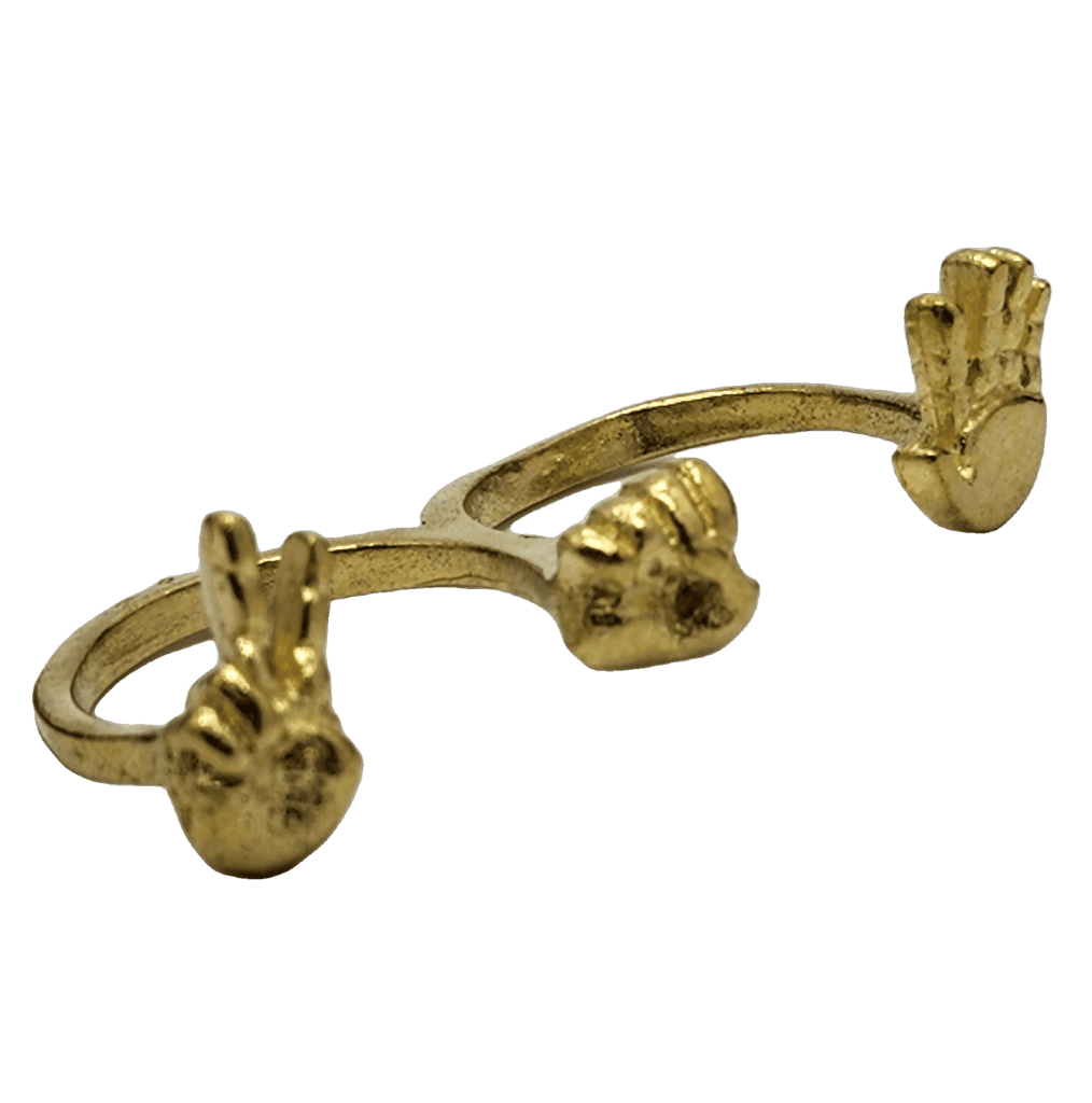 Rock Paper Scissors Double Brass Ring - Adjustable Sizing Jewelry