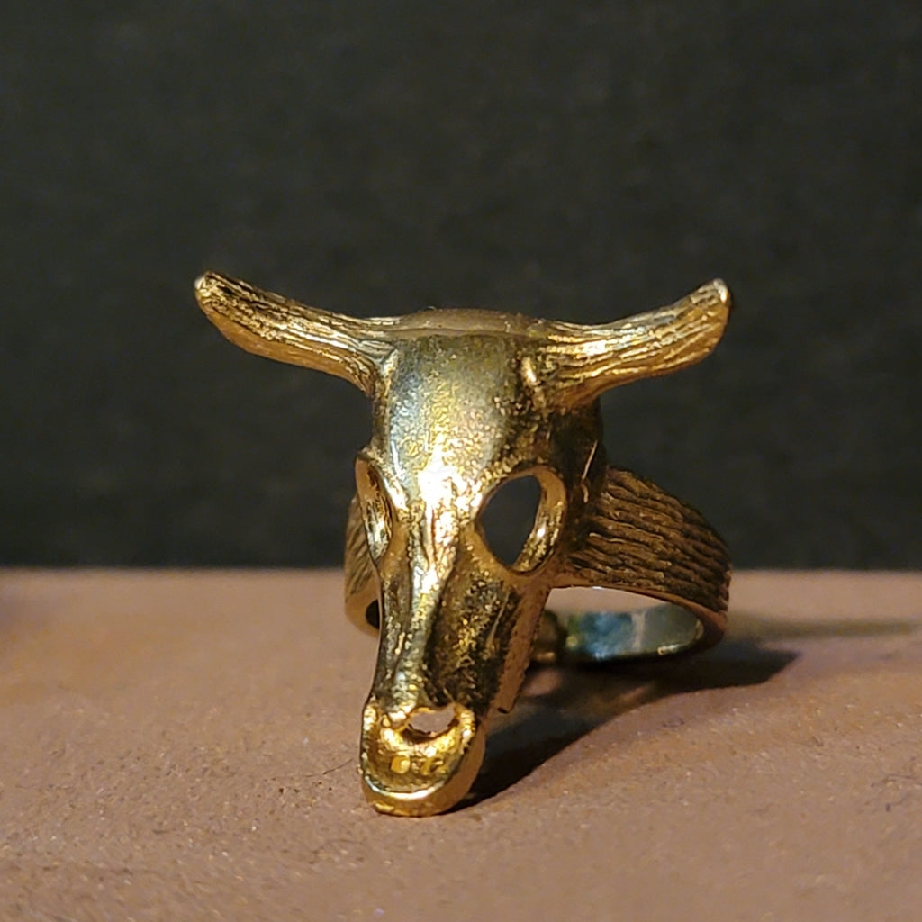 Short Horn Skull Brass Ring Jewelry