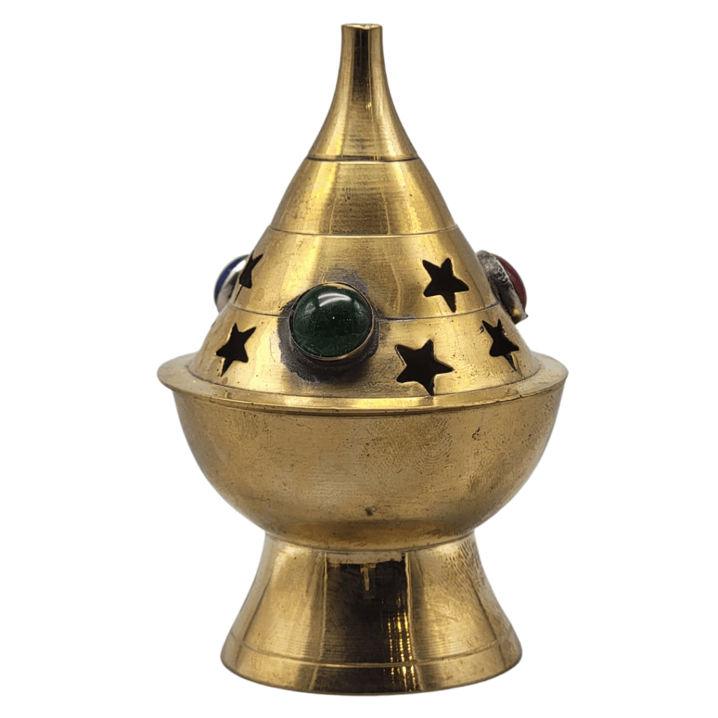 Small Gem Star Cone Brass Incense Burner With Lid Naturals