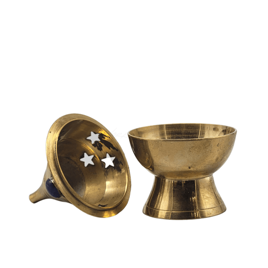 Small Gem Star Cone Brass Incense Burner With Lid Naturals