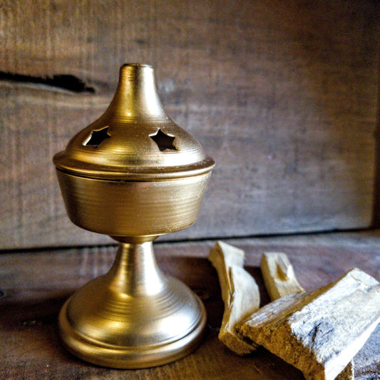 Small Resin Or Cone Brass Incense Burner With Lid Naturals