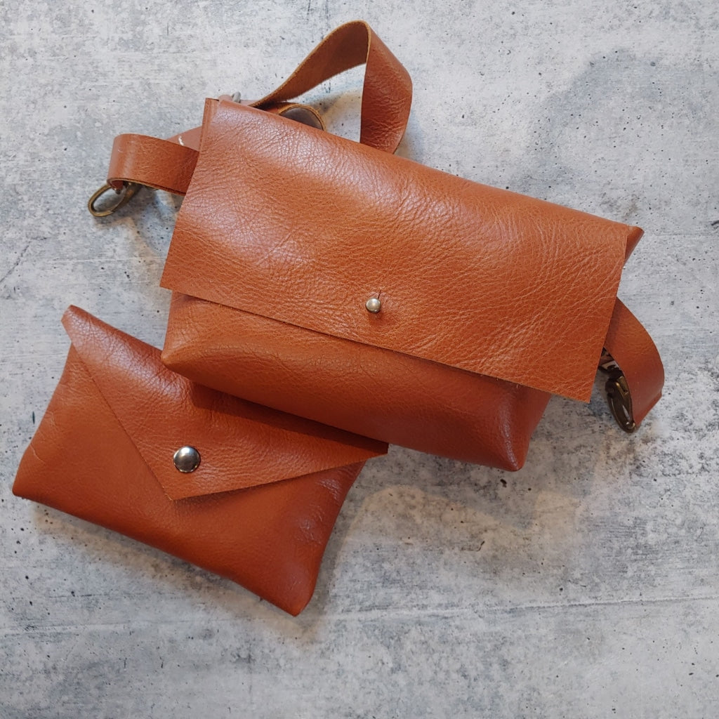 The Companion Hip Belt Bag - Sam Browne Button Closure Cognac Lustre Leather