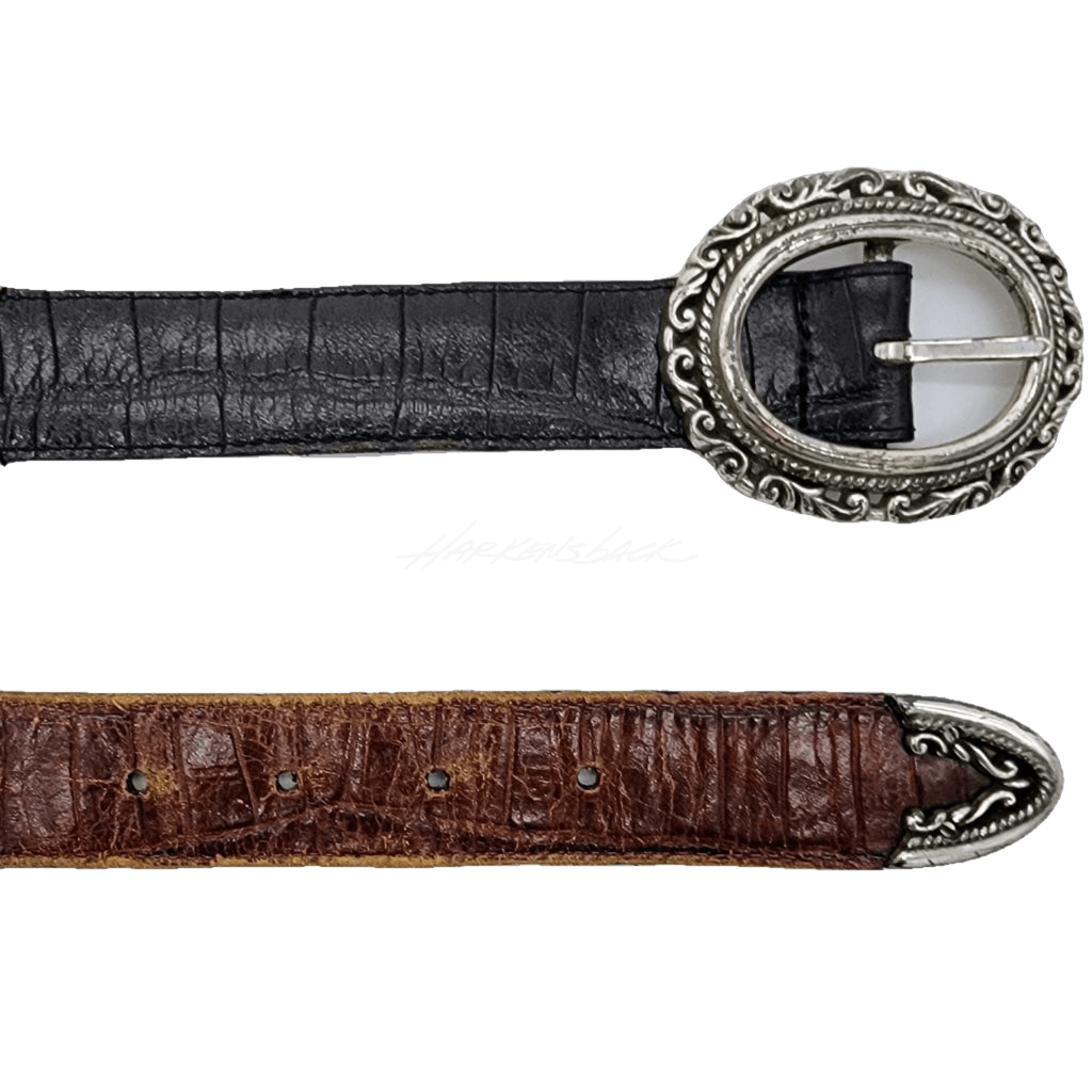 Two Tone Reversible Leather Belt With Silver Oval Buckle Vintage Western
