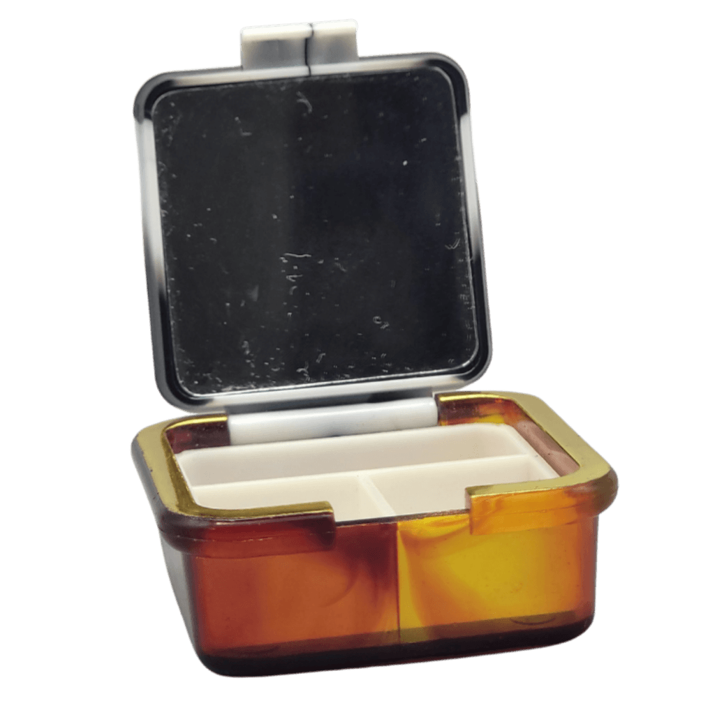 Vintage Amber Black And White Pill Case With A Mirror Accessories Hair