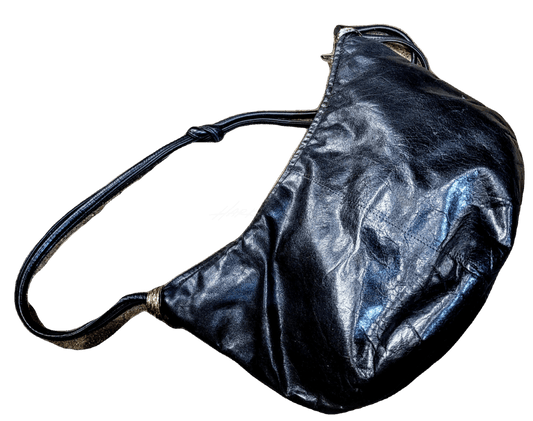 vintage black leather sling bag zipper closure