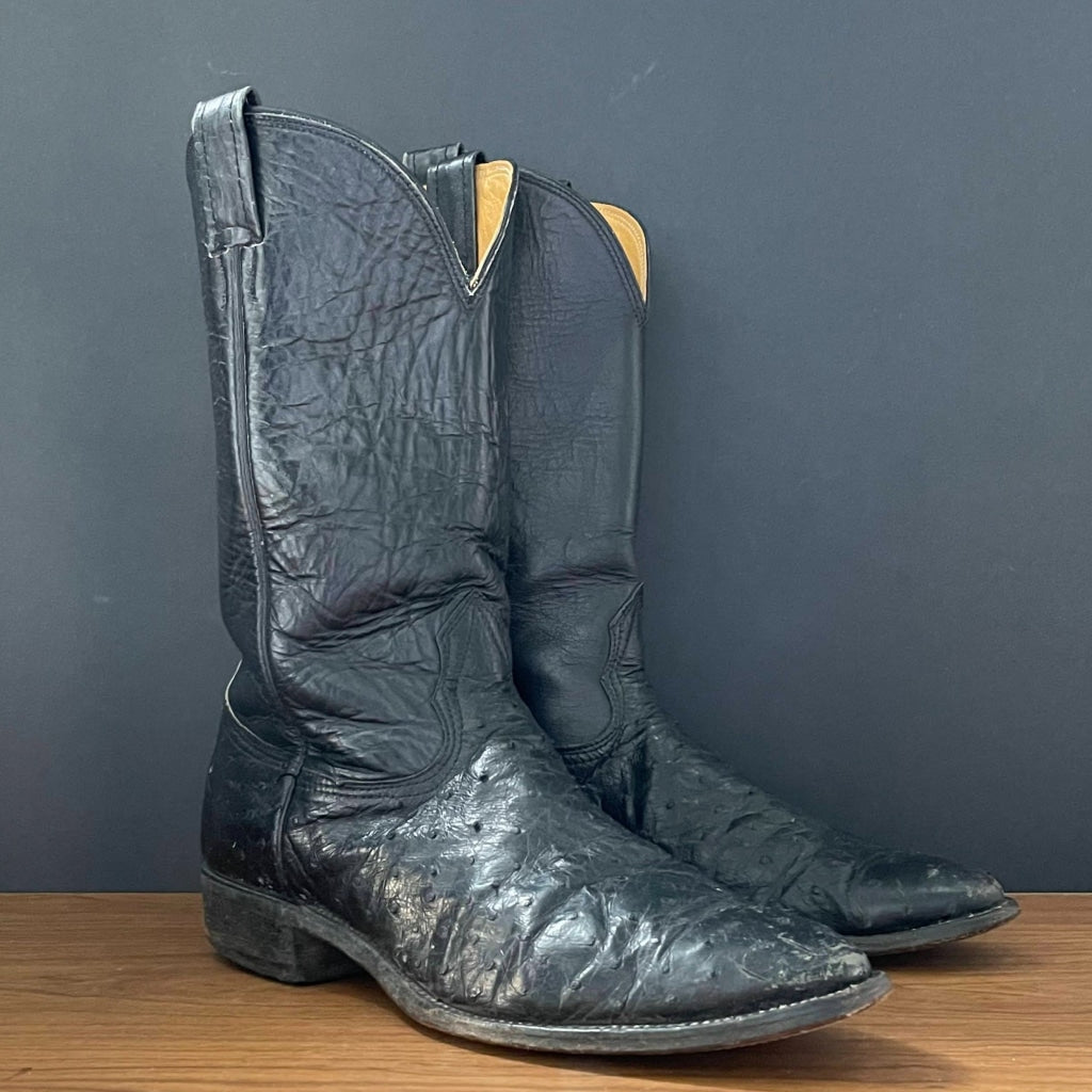 Vintage Nocona Black Ostrich Leather Boots Mens 9.5