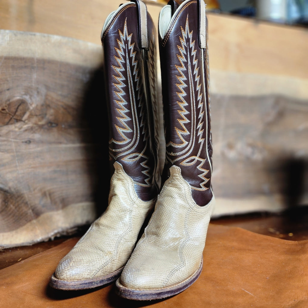 Pu113 Tan/brown Snakeskin Dan Post Western Boots W 5 Vintage Boot
