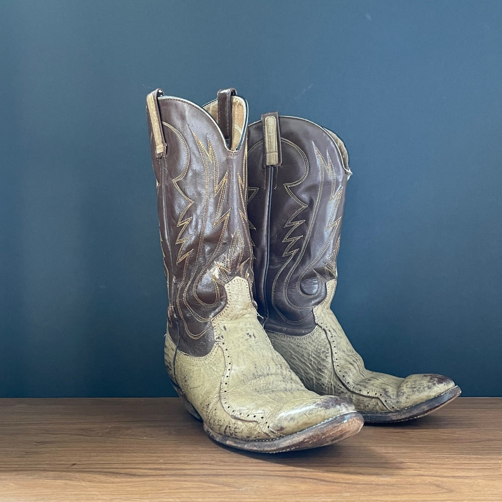 Vintage Western Brahma Brown & Tan Boots Size M9 D W10.5 Boot