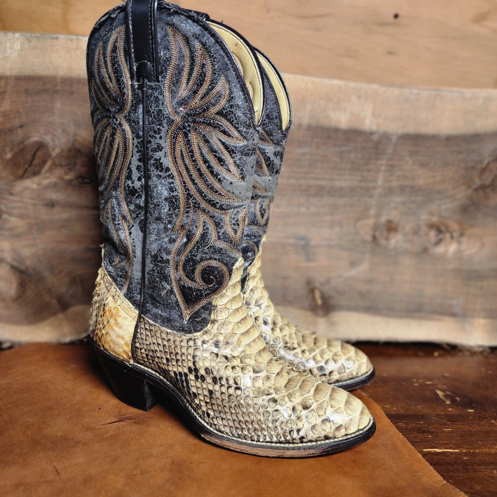 Xx P00025 Brown Snakeskin Laredo Western Boots M 7.5 Vintage Boot