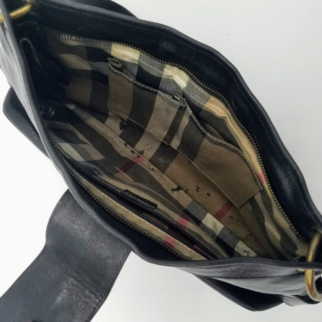 Vintage Burberry Handbag - Black Leather Shoulder Bag