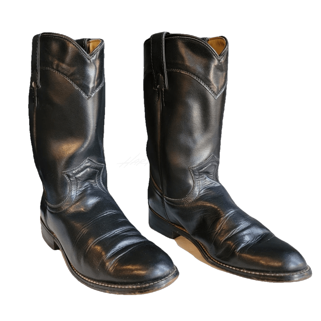 Vintage Diamond J Black Western Boots M 5 W 6.5 Harkensback