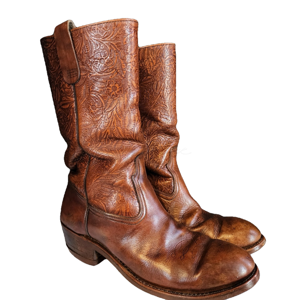 Vintage Floral Embossed Cognac Western Boots M 9.5 / W 11 Boot