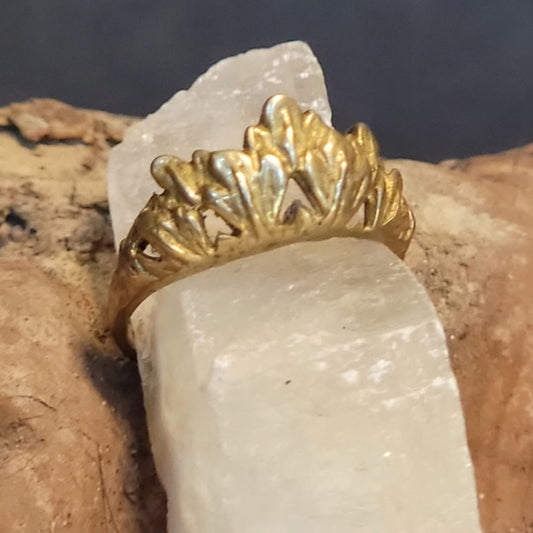 Vintage Leaf Crown Brass Ring Jewelry