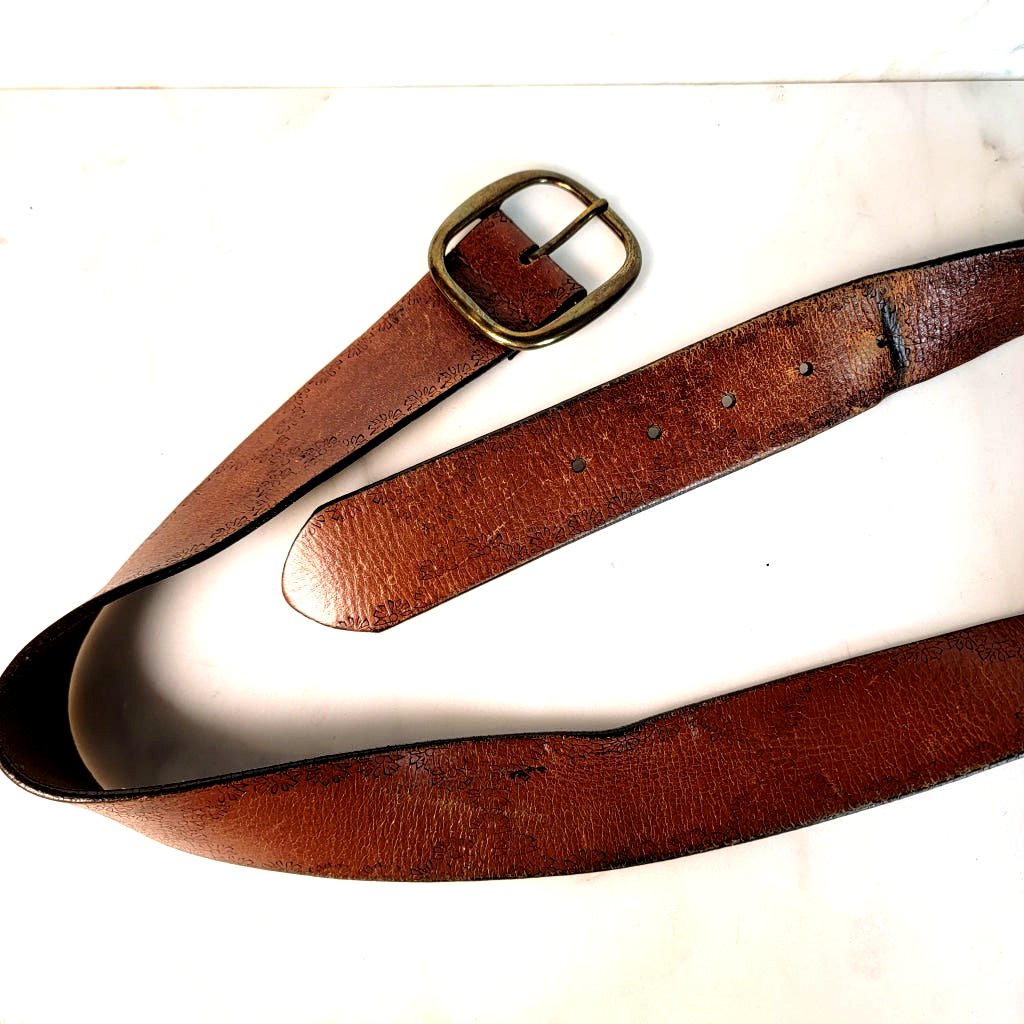 Vintage Leather Western Belt With Daisy Detail