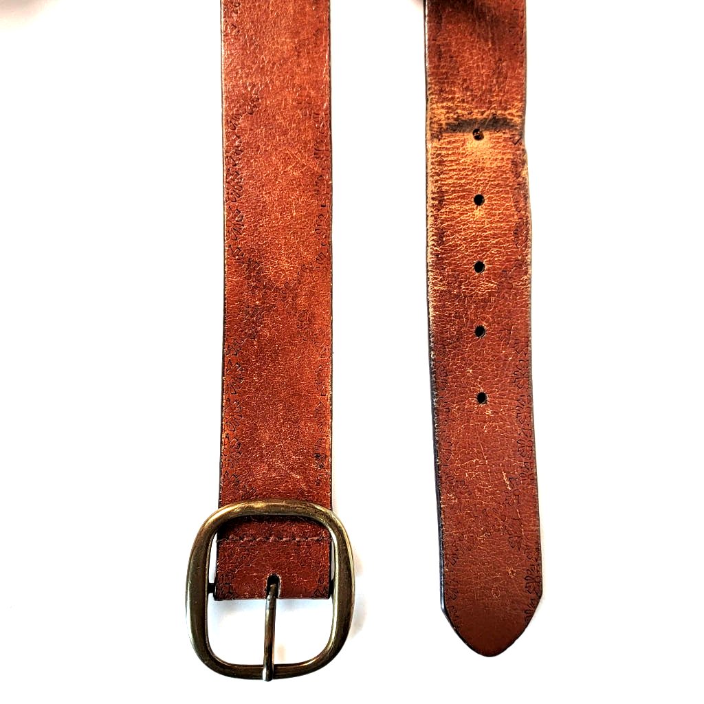 Vintage Leather Western Belt With Daisy Detail