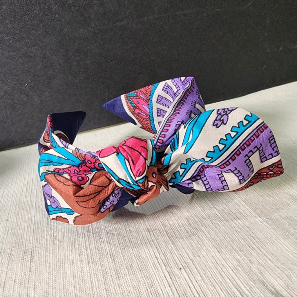 Vintage Scarf Headband - Top Knot Turban Bow Made From Scarves