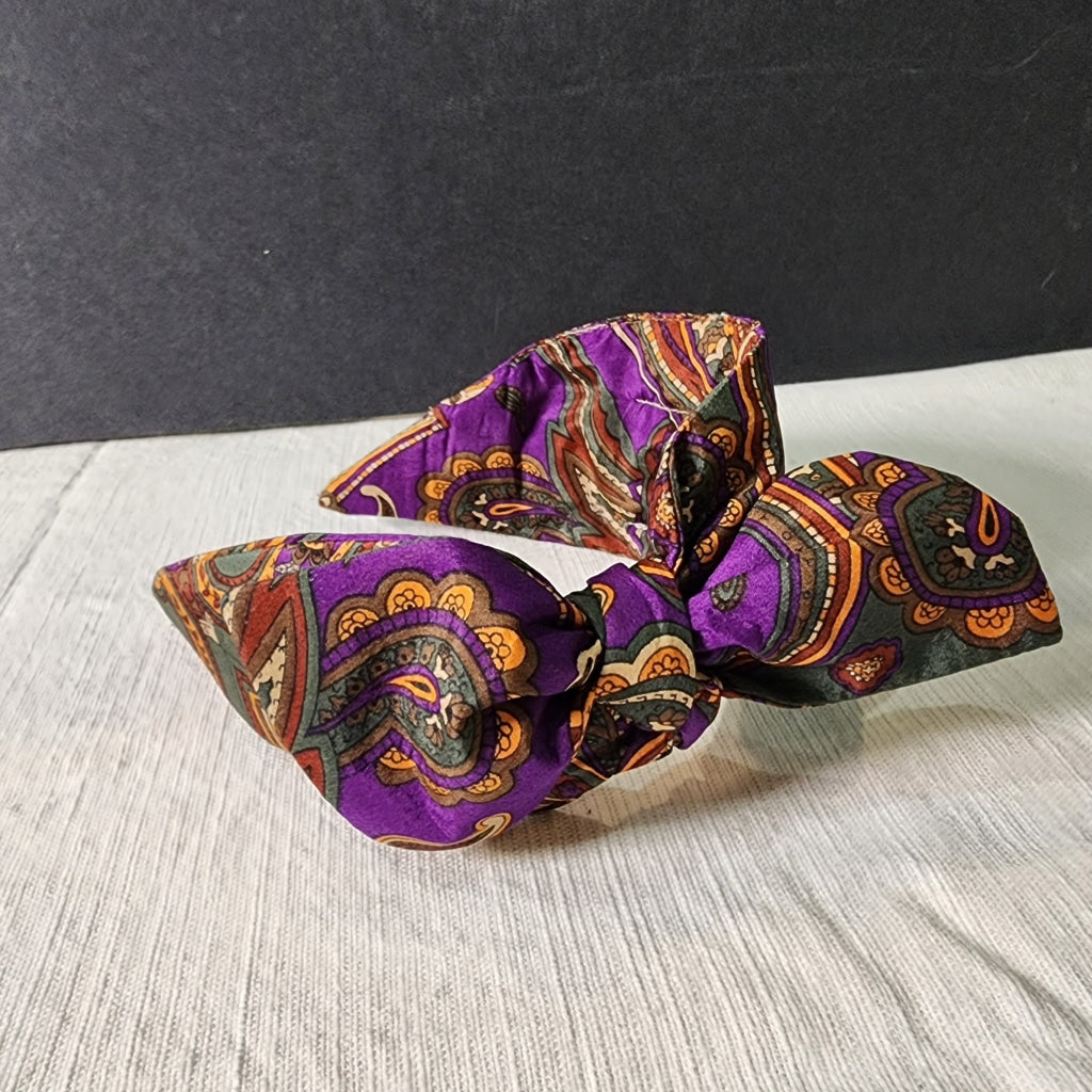 Vintage Scarf Headband - Top Knot Turban Bow Made From Scarves