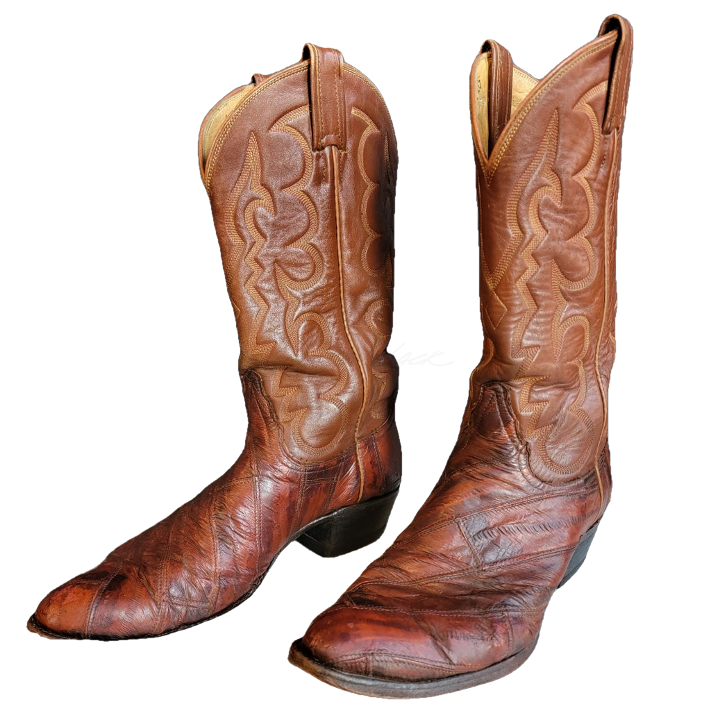 Vintage Tony Lama Dark Cognac Patchwork Western Boots M 9 W 10.5
