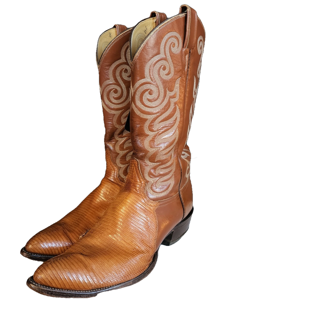 Vintage Tony Lama Tan Teju Lizard Boots M 8.5 W 10 Harkensback