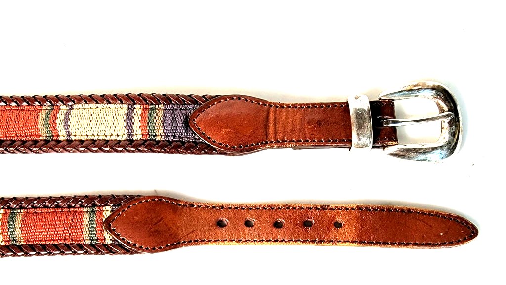 Vintage Western Belt Braided Leather And Textile