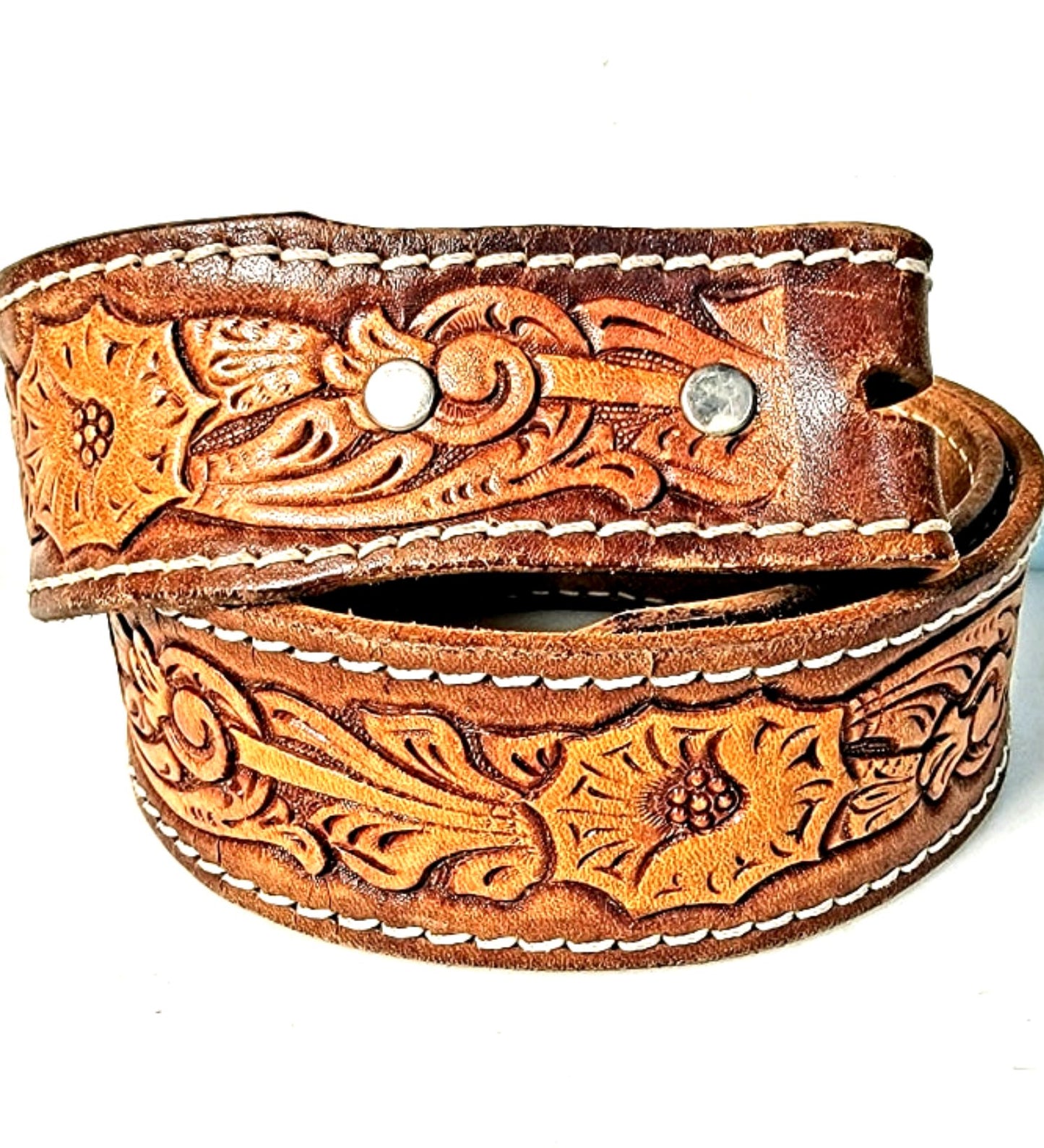 Vintage Western Belt With Hand Tooled Flowers