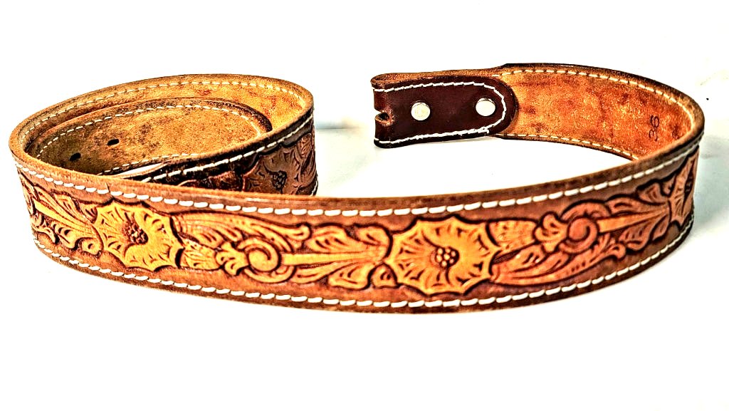 Vintage Western Belt With Hand Tooled Flowers