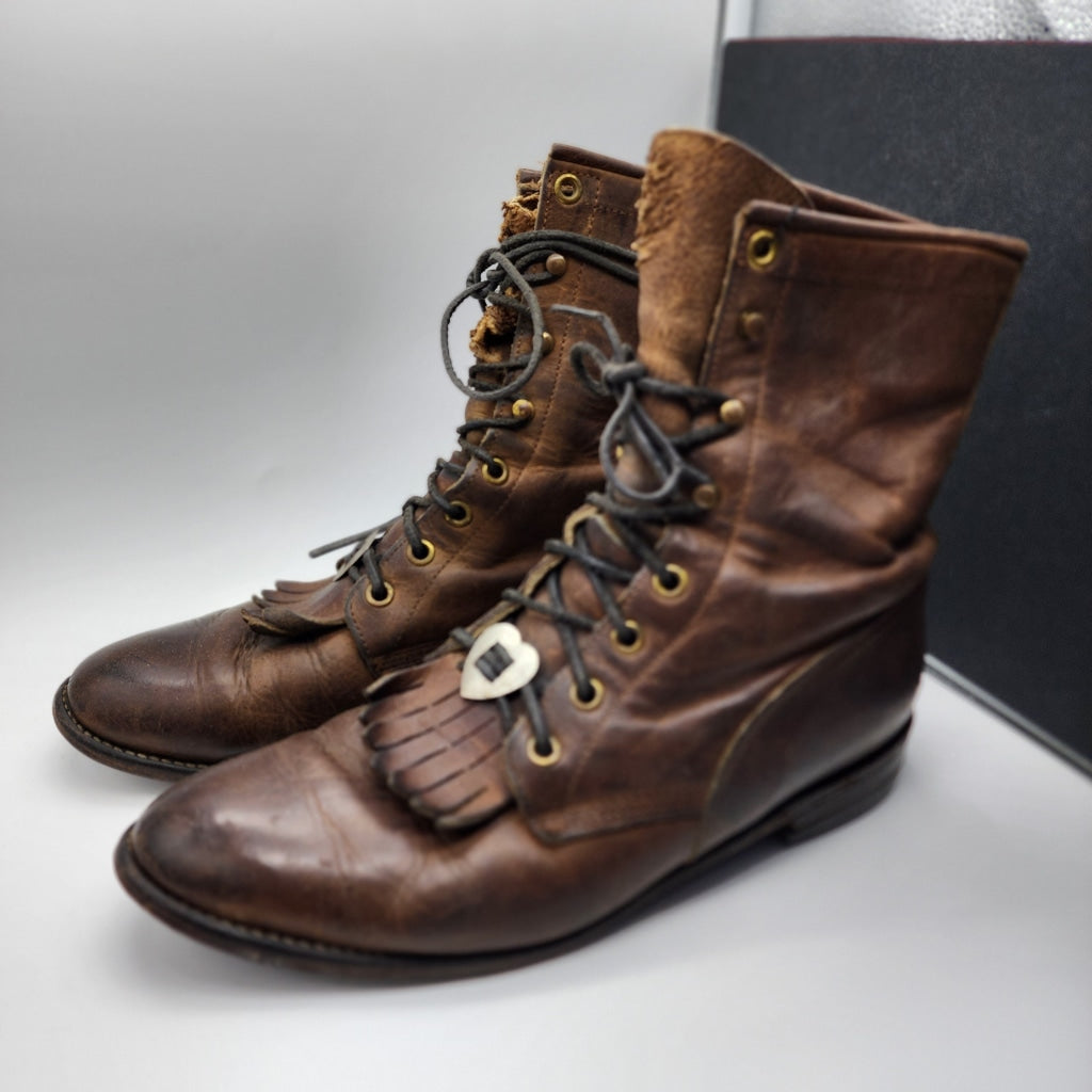 Vintage Western Boots - Justin Brown Roper Kiltie W 7 M 5.5 Boot