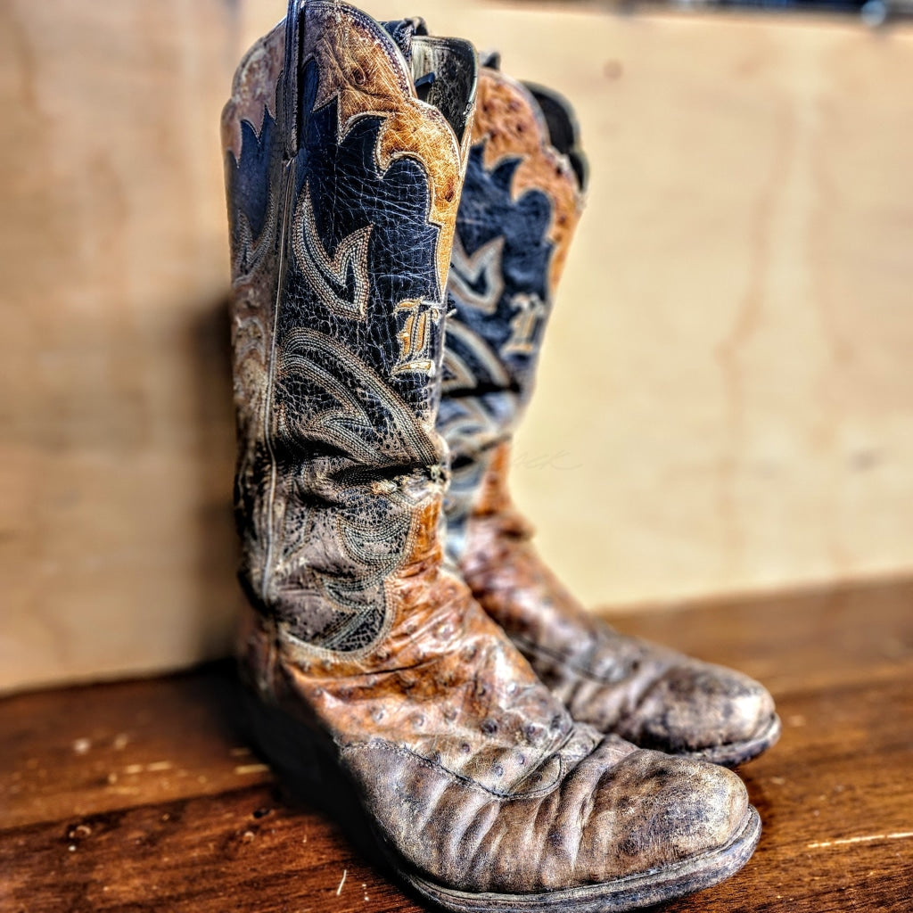 Vintage Western Custom Tattered Brown Boots Size M Boot