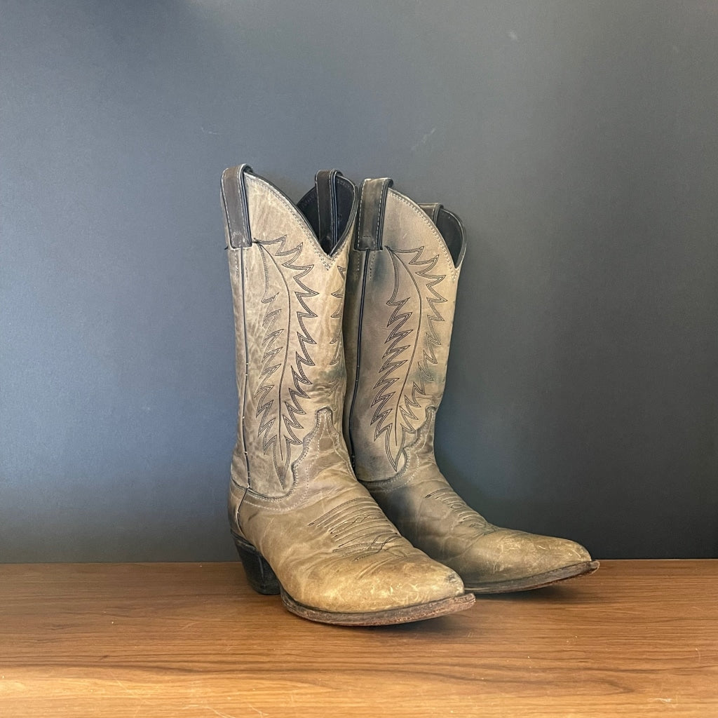 Vintage Western Justin Olive Boots Size W5.5 B Boot