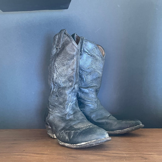 Vintage Western Tony Lama Black Boots Size W9.5 Ee W11 Boot