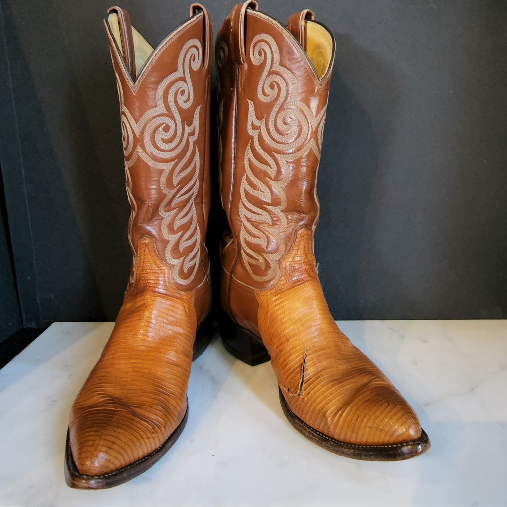 Vintage Western Tony Lama Brown Tan Boots Size M 8 W 9.5