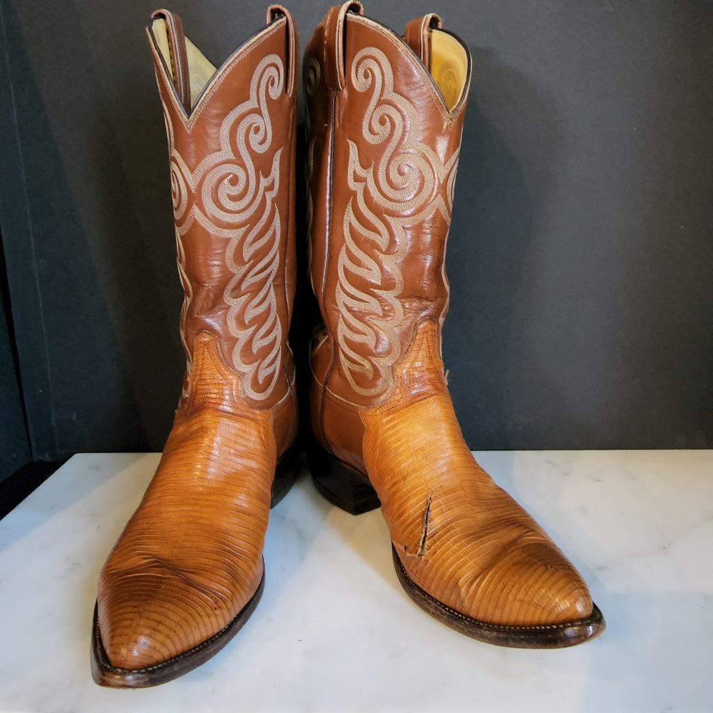 Vintage Western Tony Lama Brown & Tan Boots Size M 8 W 9.5 Boot