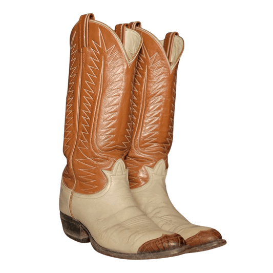 Vintage Western Tony Lama Cream/ Brown Boots M: 8 Boot