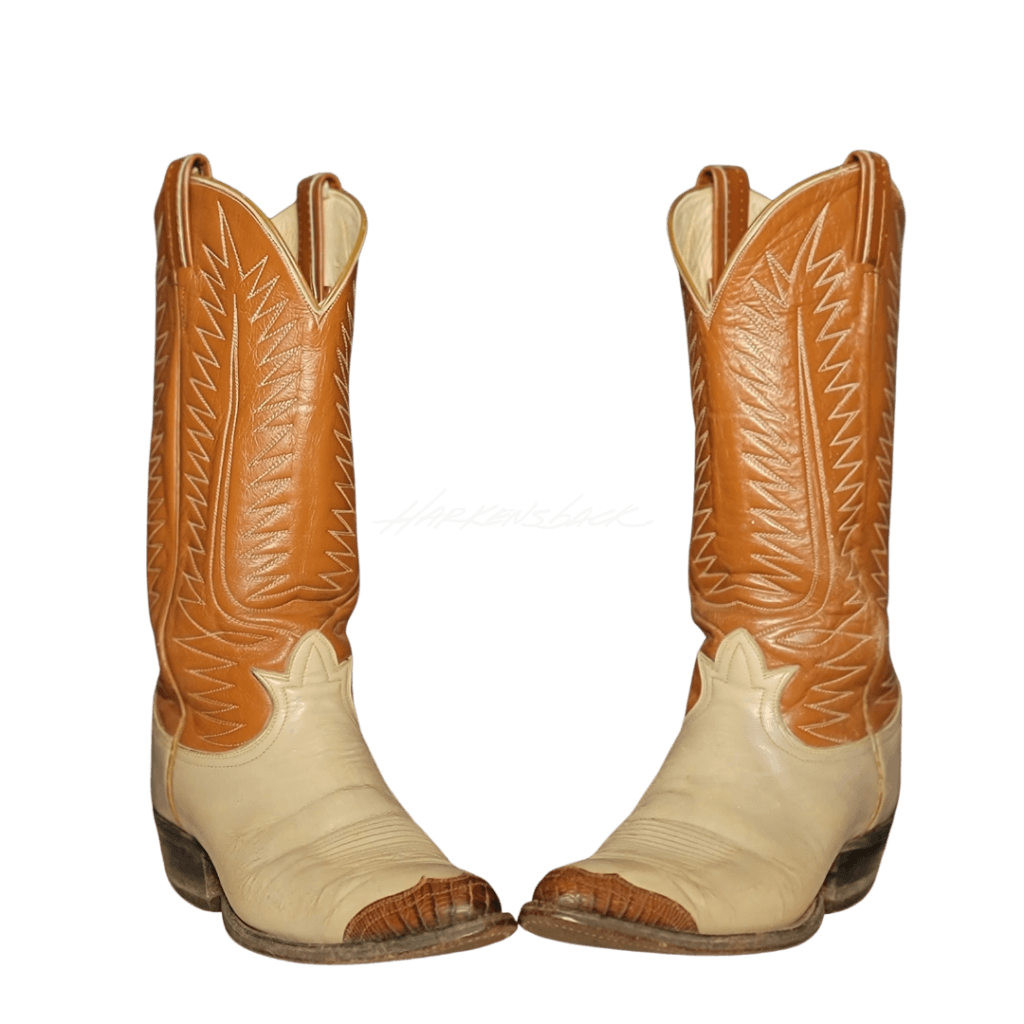 Vintage Western Tony Lama Cream Brown Boots M 8 Harkensback