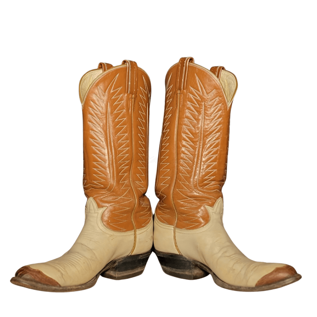 Vintage Western Tony Lama Cream/ Brown Boots M: 8 Boot